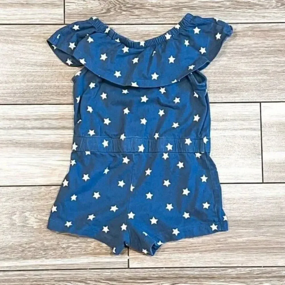 Gap Patriotic America USA Blue and White Star Ruffle Romper Size 2Y
